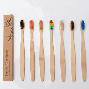 Wood Rainbow Toothbrush Environmentally Bamboo Fibre Wooden Handle Tooth brush Whitening Rainbow