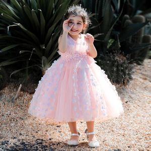 Mädchenkleider Sommer-Lolita-Kleid 1–5 Jahre Mädchen Blumenschleife Spitze Rosa Prinzessin Kostüm Party Abschlussball Baby Hochzeitskleidung TüllkleiderMädchen