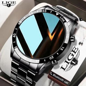 LIGE 2022 Volle Kreis Touchscreen Stahl Band Luxus Bluetooth Anruf Männer Smart Uhr Wasserdichte Sport Aktivität Fitness Uhr + box CX220406