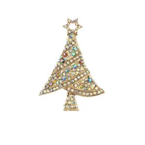 30 Pcs/Lot Custom Brooches Fashion Gold Plated Rhinestone Christmas Tree Pin For Xmas Gift/Decoration