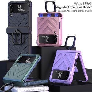 حالات الدروع المغناطيسية لـ Samsung Galaxy Z Flip 3 Flip 4 5G Case المفصلية قفا غطاء الحماية الصعبة