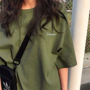 BF Style Women T Shirt Short Sleeve Oneck Female Tops Tees Embroidery Solid Color Casual Loose Summer tshirt 220611