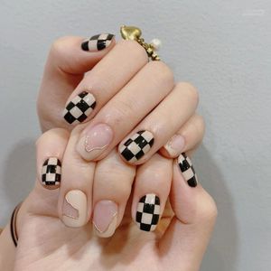 False Nails 24st Checkerboard Grid Nail Patch Gim Type avtagbar kort stycke Fashion Manicure Spara tid Prud22