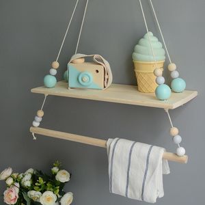 Candinn Suspended Shelf BABY Room Children Chamber Swing DIY Wooden Pearls Kids Hanging Clothes Rack Bookshelf Y200429