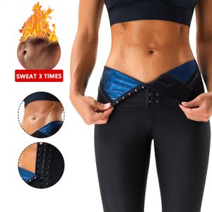 Premium Women Leg Shaper High Waistband Sauna Sweat Yoga Pants for Sport Running Allenamento Leggings Foderati con pellicola blu Vita Trainer Addome Pancia Shapewear