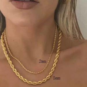 2022 Colar de designer para mulheres e homens Corrente de corda de ouro em aço inoxidável de aço de aço dourado Twisted Rope Chains Gift 2 3 5mm de colares de jóias