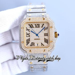 2023 SF SFW0007 Japonia Miyota Automatyczna męska zegarek Diamonds Bezel w pełni lodowany Złote Diamond Black Roman Dial Bransoletka nierdzewna Super Edition Watches