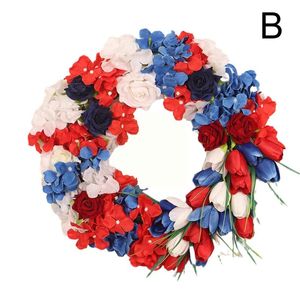 Decorative Flowers & Wreaths 16" Independence Day Wreath Patriotic Front Door Farmhouse Red White Blue Tulip For Window Decora E8b7Deco