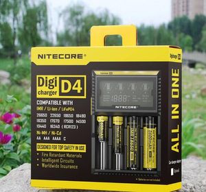 Nitecore D4 Digicharger LCD-skärm Batteriladdare Universell laddare 18650 14500 16340 26650 18350 17670 med laddningskabel