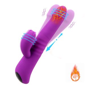 Olo roterande dubbla vibrationsvärme kanin vibrator sexiga leksaker för kvinnliga kvinnliga onanator klitoris g-spot stimulator dildo