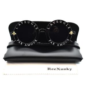 Güneş gözlüğü Moda Unisex Yuvarlak Retro Kadınlar Vintage Gözlük Daire Klasik Arı Mektup Güneş Erkekler Shades Visor Oculos TopSunglasses