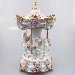 Decorative Objects & Figurines Carousel Music Box Colorful Lights Musical Resin Children's Gift Birthday Home Decoration Love Daughter B