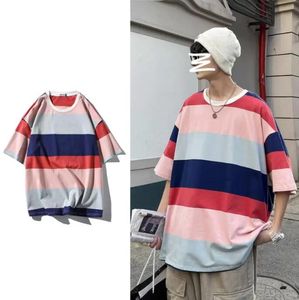 Men's T-Shirts 2021 Summer Casual Fashion Trend T Shirt Wide Stripe Printing Tshirt Round Neck Short Sleeve Clothes T-shirt Size M-5XL