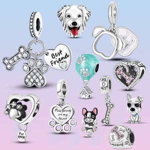 925 Sterling Silver Dange Charm Dog Paw Charms Best Vriend Heart Beads Bead Fit Pandora Charms Bracelet Des Sieraden Accessoires
