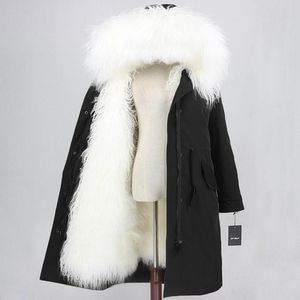 Pelliccia sintetica da donna BONITA X-long Parka impermeabile Naturale Mongolia Pecora Vero cappotto Giacca invernale Donna Capispalla caldo staccabileDonna