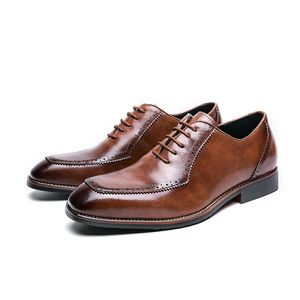 New Kor Fashion Pointed Brown Patchwork Oxford Shoes For Men Formal Wedding Prom Dress Homecoming Party Sapato Social Masculino
