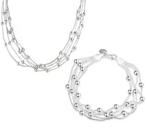 Classical Women Jewelry Sets 925 Sterling Silver Five-wire 2Beads Necklace & Bracelet Fashion Costume Set Necklaces Bracelets