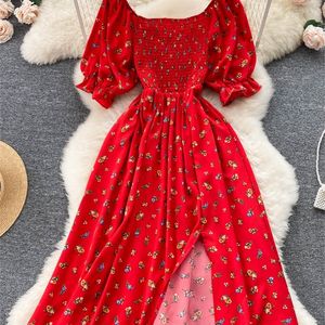 Yuoomuoo Limited Big Sale Doman Dress Fashion Romantyczny kwiatowy nadruk Dzieł Długa letnia sukienka Puff Sleeve Party Korean Vestidos 220706