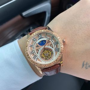 Äkta läderband Mensklockor Mekaniska automatiska toppmärkesdesigner Luxury Men Watch Moon Phase Wristwatches For Man Christmas Valentine's Father's Day Gift