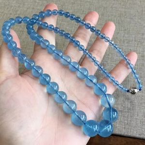 Echte Aquamarin Perlen großhandel-Echte natürliche blaue Aquamarin klare Halskette klare runde Perlen Frau mm Aquamarin Kristall Frau Heilung aaaaaa