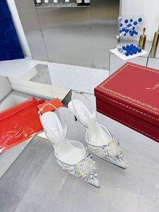 Rene Caovillas Slingbacks Pumps Sandals Designer Женщины хрустальные элегантные высокие каблуки модное свадебное платье драгоценный камень по сандал