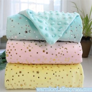 2 lager PLUSHED DOT Coral Fleece Bronzing Golden Stars Moon Blue Starry Toddler Quilt Girl Spädbarn Crib Beddings 220527