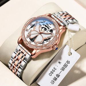 Scatole per orologi Custodie Farfalla Diamanti Ladies Design di nicchia Luce Lusso Luminoso Impermeabile Meccanico automatico HollowWatch