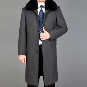 2020 Novos homens sobretudo de lã Winter Wover Long Coat Long Rabbit Fur grossa quente Casacos de inverno Moda Blend Mlend Mens Peacoat M LJ201106