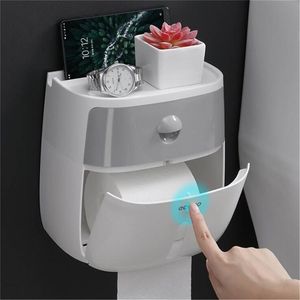 新しい防水ウォールマウントトイレットペーパーホルダーバスルームトイレットペーパートレイロールペーパーチューブ保管ボックスクリエイティブラックティッシュボックスH T200425