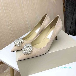 Hot Sale-Sandals Women Brand Luxury Pearl Flower High Heels With Box Fashion Beaded Shallow Mouth Thin Heeled Sandals Dress Shoes 220315