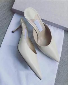 Бренды Сандалии Женщины платье насосы насоса для сексуальных высоких каблуков дизайнерский дизайнерский сандал заостренные пальцы насоса насос Slingback Slide Clide Heall White подлинная кожа