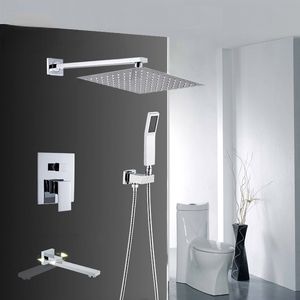 Chrome Wall Mount Rainfall Badrum Duschkran Set Dold System 16 '' Huvud med svängbar badkar Spout 3 Ways Mixer Taps