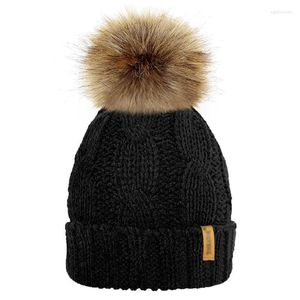 Winter Frauen Baby Junge Mädchen Grobstrick Weiche Bommel Strickmütze Warme Häkelfleece Gefütterte Beanie Mütze Abnehmbare Ballkappen Beanie/Totenkopf Eger22