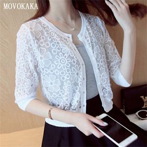 Seksowne koronkowe sweter sweter kobiety dzianiny kardigan kobiety letni sweter Korean Slim Button Swetigan Kobieta plus rozmiar 20122222