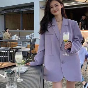 Mor Ceket Bayan Korece Versiyon Büyük Boy Tasarım Günlük Takım Tüm Maç Maç Blazer Mujer Office Lady Coat 220726
