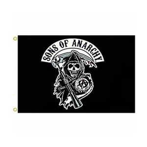 Bandiera anarchica Freeshipping Direct Factory Wholesale Stock 3x5ft 90x150 cm 100% Polyest per decorazione sospesa Sceplo Sceplo Skull