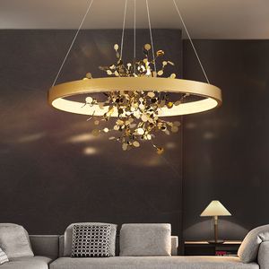 Moderne Lampe Gold Edelstahl Decke Kronleuchter Esszimmer Kupfer Runde Ring Pendelleuchten für Schlafzimmer Tuch Store Kaffee