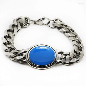 Bangle Wholesale 316L Stainless Steel Salman Khan Bracelet With Blue Gems Nature Stone Chain Link Bracelets Melv22