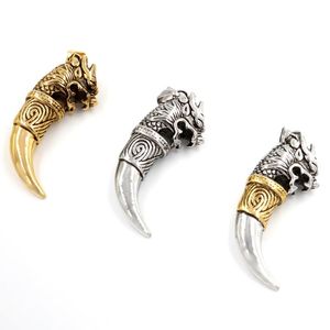 Anhänger Halsketten Männer Antike Wolf Fang Zahn Halskette Vintage Drachen Edelstahl Mode SchmuckAnhänger