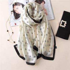 Fashion 180 90cm Silk Dickf Print Beach Hijab Women Summer Female Sunderen Shaws and Wraps Echarpe Designer Bandanna