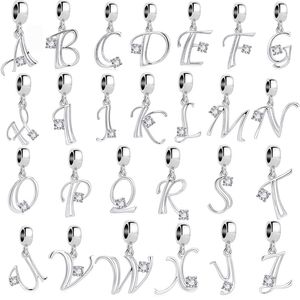 925 STERLING Gümüş Dangle Charm İlk Mektup Alfabe DIY Boncuklar Boncuk Fit Pandora takılar bilezik DIY mücevher aksesuarları