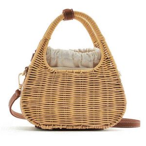 Alışveriş Çantaları Marka Rattan Hasır Çanta Kadınlar için El Örgü Sepet Çanta Retro Omuz Crossbody Çanta Bayanlar Tasarımcı Üst Kolu Çanta Çantalar INS 220412