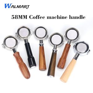 58mm paslanmaz çelik çift kulak kahve makinesi sapı dipsiz filtre portafilter evrensel ahşap e61 espresso kahve aletleri 210326