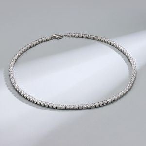 Łańcuchy 925 Srebrny naszyjnik Diamond Tennis Hip Hop Rock 2 mm/3 mm/4 mm wysoko Carbon Luksusowe biżuterię