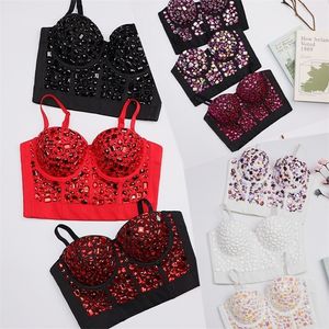 Women's Gathered Underwear Mixed Color Acrylic Stone Luxury Bustier Bra Performance Clothing Nightclub Party Camisole y950 220514