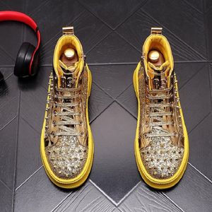 Men Brand Designer Shoes Studded Rivet Spike Rhinestone Causal Flats Shoes Male Platform High-Top Web Celebrity Sneakers Da49