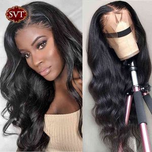 SVT Lace Front Body Wave Human Hair Wigs para mulheres negras molhadas e onduladas Brasileiras 4x4 Fechamento peruca 180% sem fúria 220609