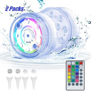 Luz de lagoa 2 pacotes subaquáticos 13 contas LED 16 cores 4 Modos Alterando LED submersível Dimmable para piscina de banheira com controle remoto magnético