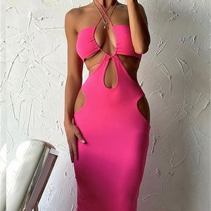 Nsayue Cut Out Elegant Party Evening Sexy Black Bodycon Women Dress Summer Hollow Halter Wrap Long Backless W220421