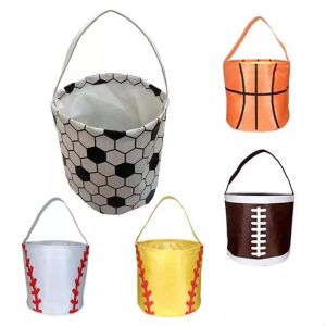 2022 Basketball Easter Basket Sport Canvas Totes Football Baseball Soccer Softball Buckets Storage Bag Kids Candy Handbag sea shipping